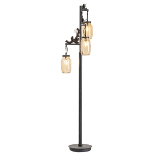 fire catcher floor lamp with black metal frame featuring 3 mason jar shades