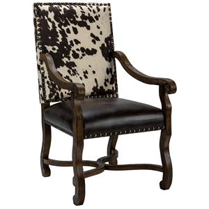 mesquite ranch leather and faux cowhide side chair brown fabric