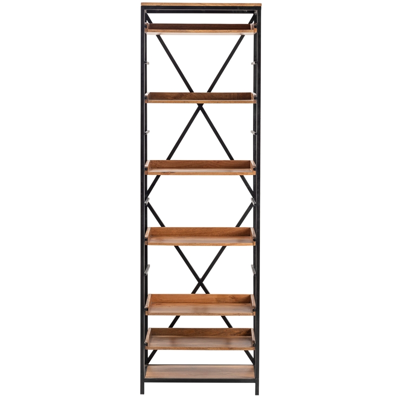 Metal & Wood Bookshelf Brown Metal 25x15x81" Farmhouse Style Cymax