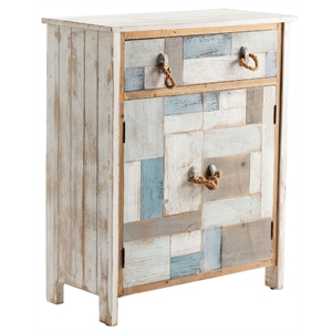 south shore multi color nautical patchwork 1 drawer 2 door cabinet blue wood