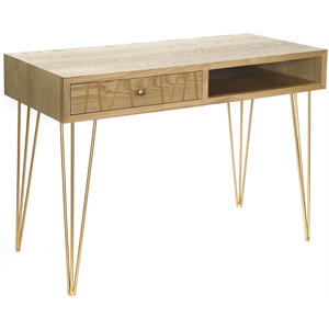 linna wood and gold metal desk 44 x 20 x 30 contemporary style