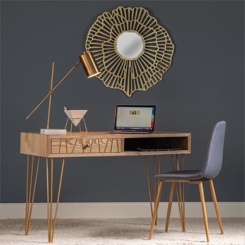 wood and gold metal desk