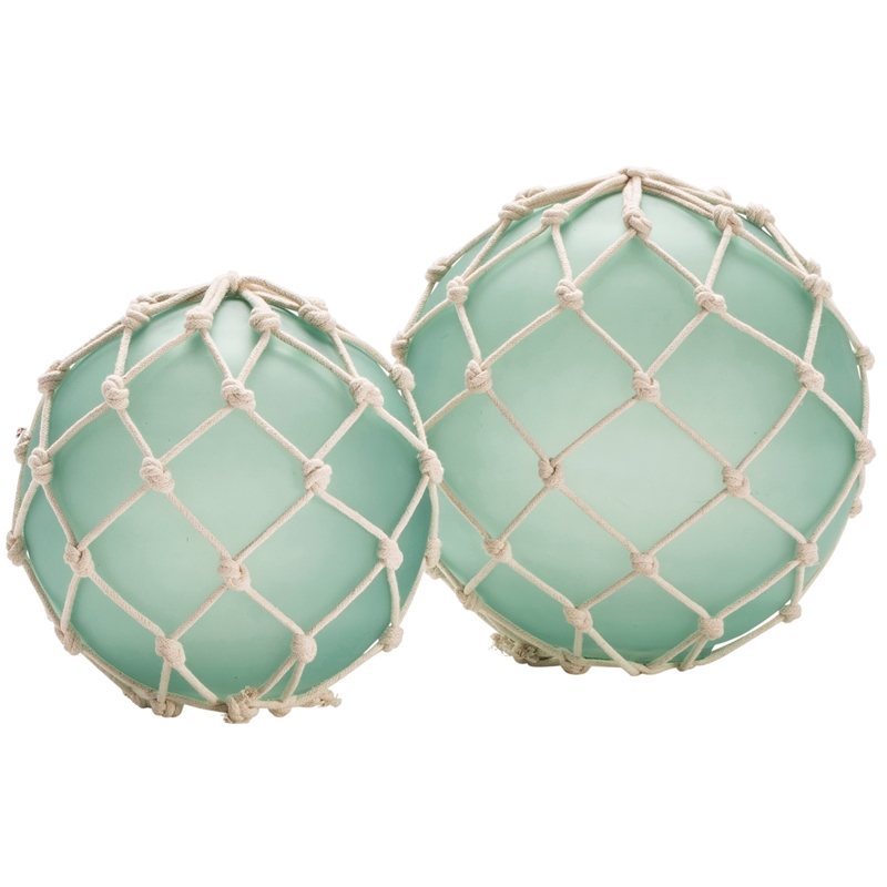 Fisher Buoys Decoration Wrapped with Bleached Rope,Set of 2