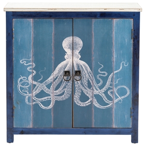 octopus 2 door deep blue wood cabinet 31.5x13x31.5 coastal style