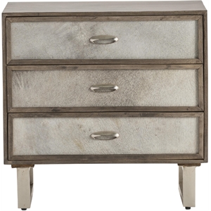 theodore 3 drawer grey cowhide chest wood brown