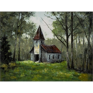 crestview collection traditional church cotton canvas painting in green