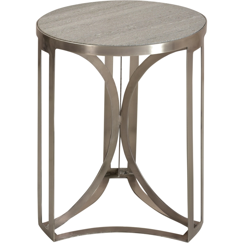 Bengal Manor Antique Nickel and Grey Marble Accent Table Metal Chrome