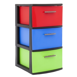 mq eclypse 3-drawer plastic storage unit with black frame in multi-color