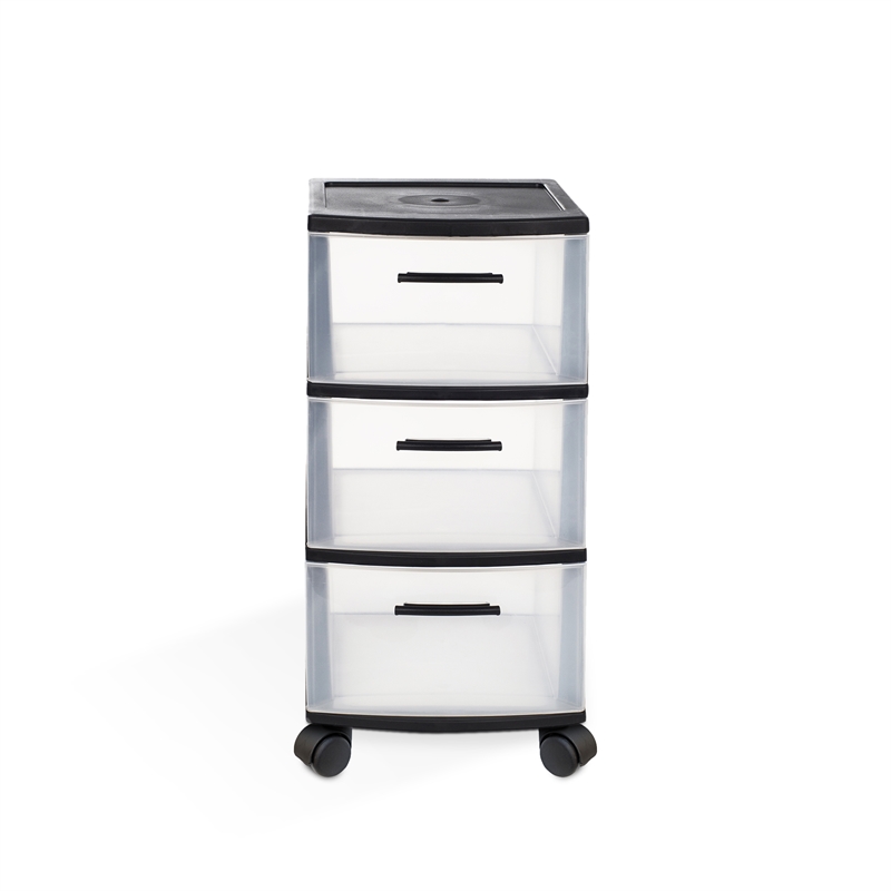 Sterilite - 3-Drawer Storage Cart, Clear with Black Frame (2-Pack)
