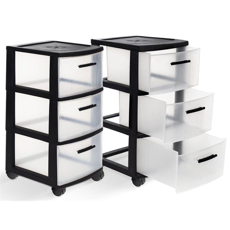 MQ 3Drawer Plastic Rolling Storage Cart with Casters in Black (2 Pack
