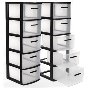 mq eclypse 5-drawer plastic storage unit with clear drawers in black (2 pack)
