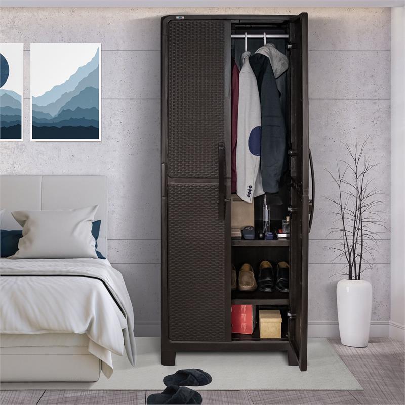 Rimax Brown Resin Rattan Wardrobe Cabinet