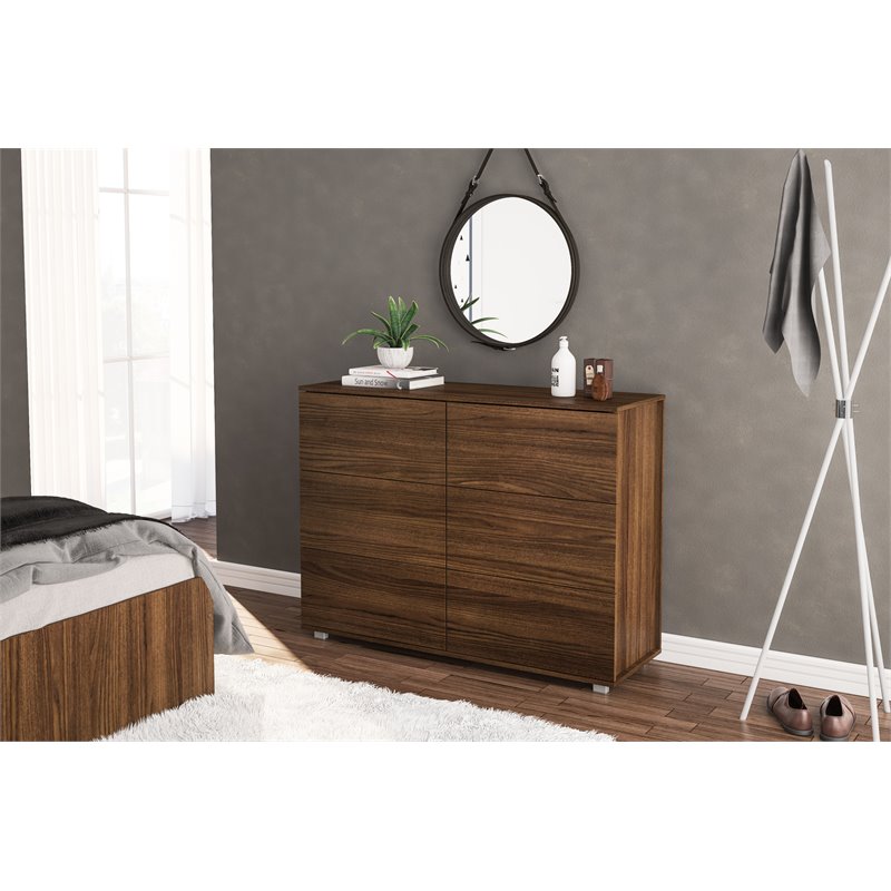 Polifurniture Madison Engineered Wood 6 Drawers Bedroom Dresser In Dark Brown 402003800002