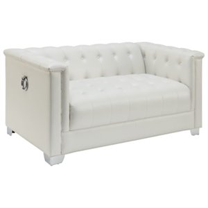stonecroft furniture bryant tufted faux leather loveseat in white