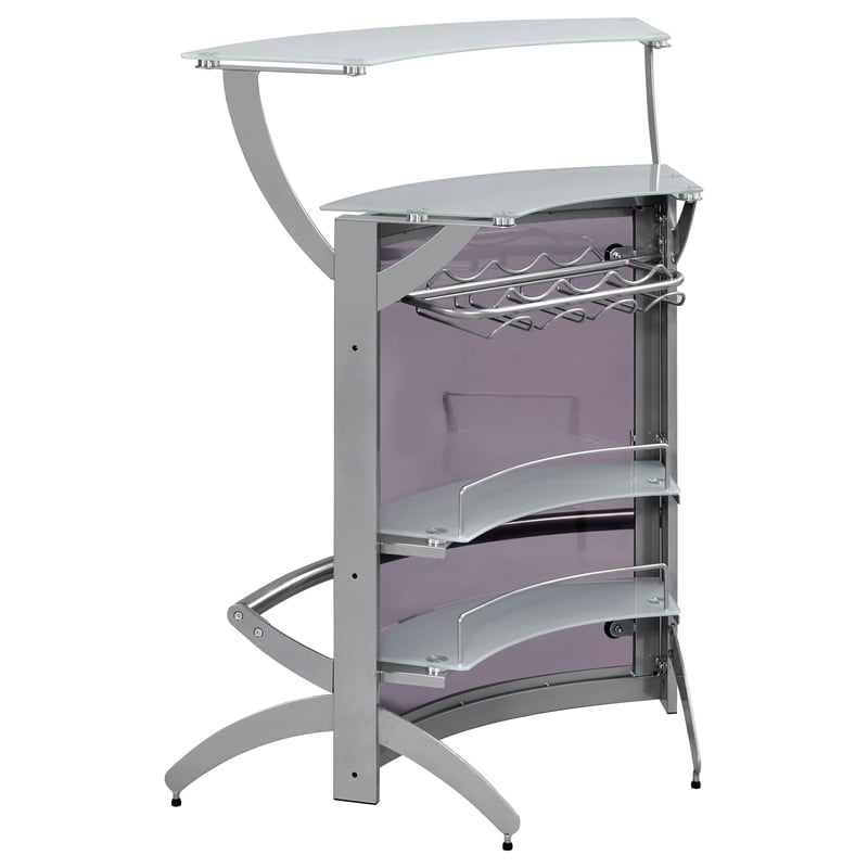 Stonecroft Union Contemporary Metal Glass Top Home Bar Unit in Silver