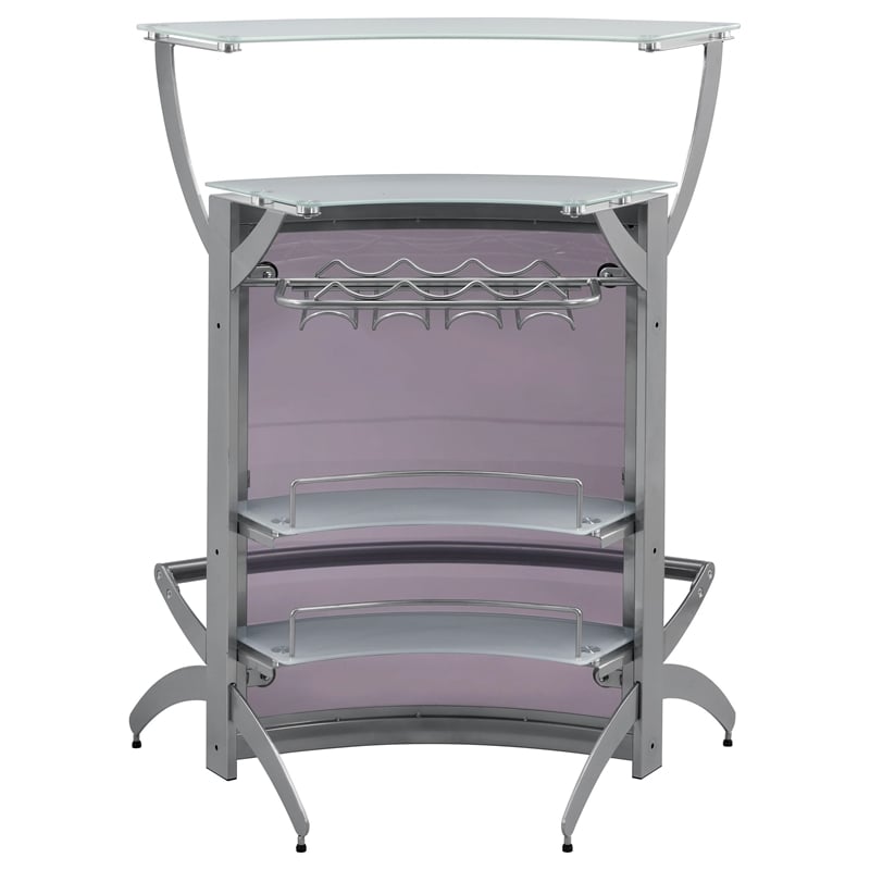 Stonecroft Union Contemporary Metal Glass Top Home Bar Unit in Silver