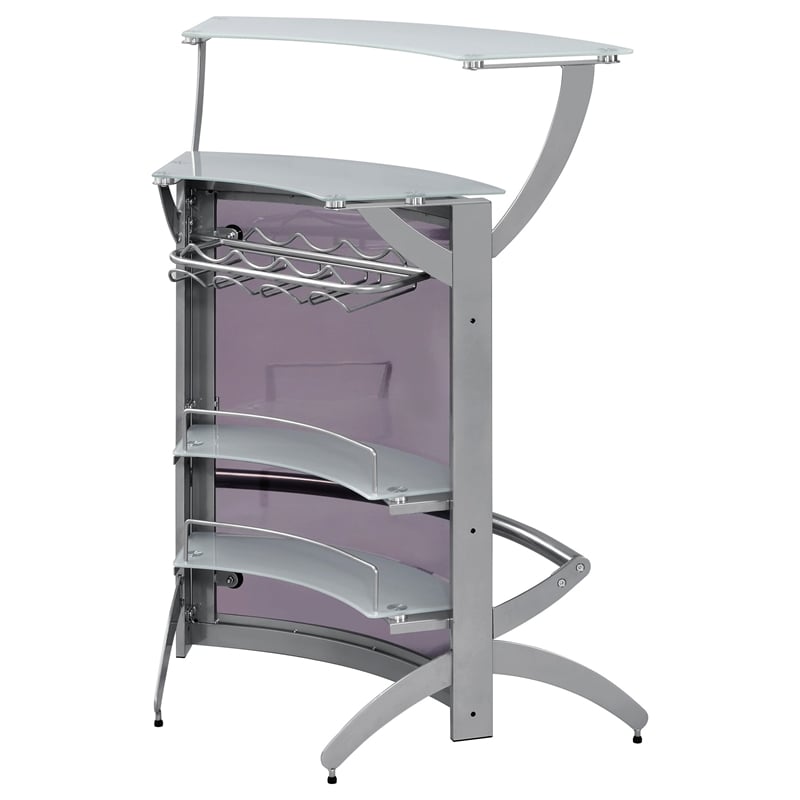 Stonecroft Union Contemporary Metal Glass Top Home Bar Unit in Silver