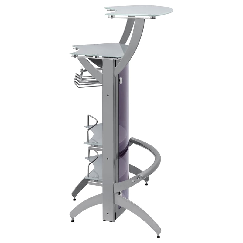 Stonecroft Union Contemporary Metal Glass Top Home Bar Unit in Silver