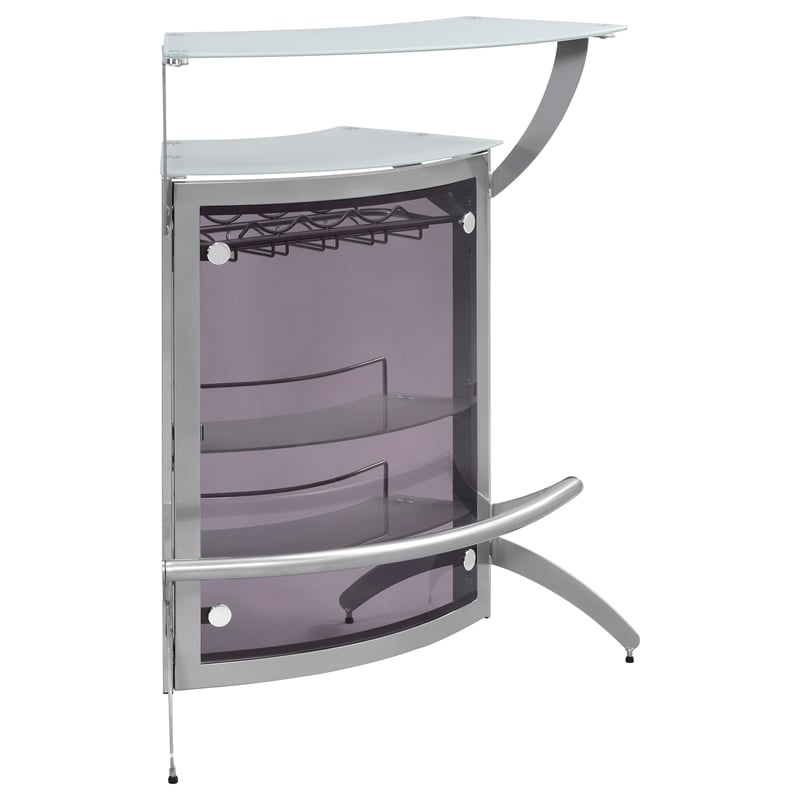 Stonecroft Union Contemporary Metal Glass Top Home Bar Unit in Silver