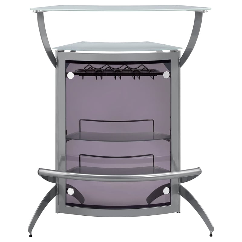 Stonecroft Union Contemporary Metal Glass Top Home Bar Unit in Silver