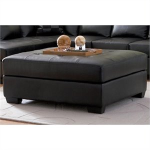 stonecroft waller tufted faux leather square ottoman in black