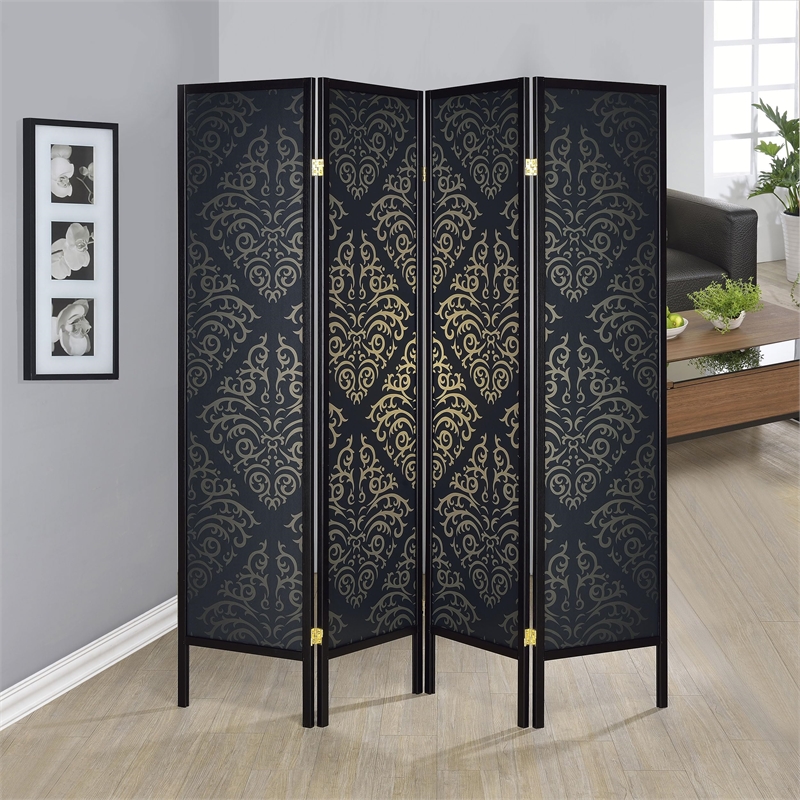 Stonecroft Hayes 4 Panel Folding Screen in Black and Gold