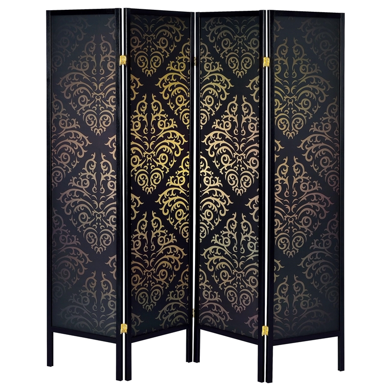 Stonecroft Hayes 4 Panel Folding Screen in Black and Gold