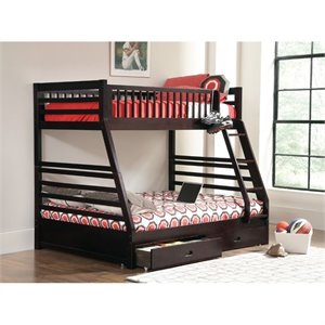 stonecroft guerrero twin over full bunk bed with drawers in cappuccino