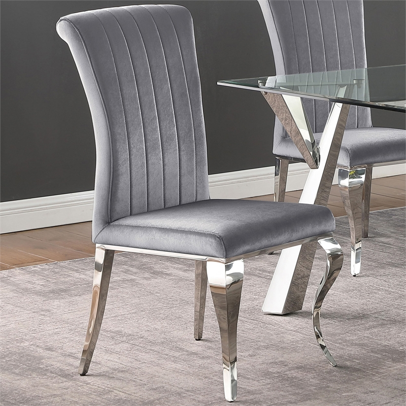 Stonecroft Bernal Upholstered Dining Side Chair in Gray and Chrome