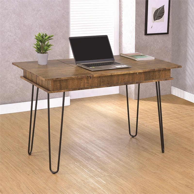 Stonecroft Cabrini Storage Writing Desk in Rustic Amber and Black