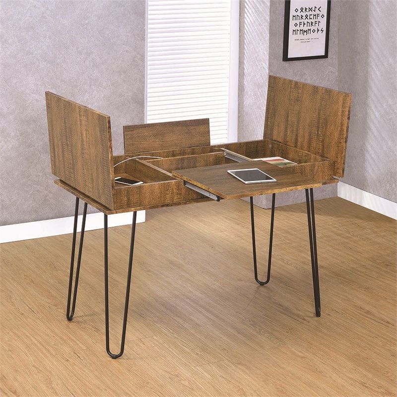 Stonecroft Cabrini Storage Writing Desk in Rustic Amber and Black