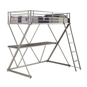 stonecroft furniture twin workstation loft bunk bed with desk in silver