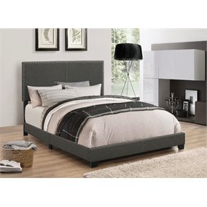 Stonecroft Furniture Burgundy Way Upholstered Nailhead Queen Bed in Charcoal