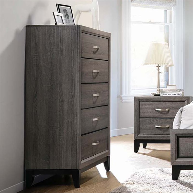 Stonecroft Furniture Sunset Avenue 5 Piece Queen Bedroom Set in Gray Oak