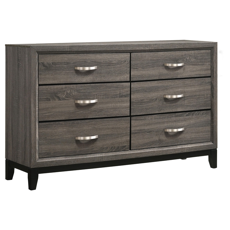Stonecroft Furniture Sunset Avenue 6 Drawer Double Dresser in Gray Oak and Black
