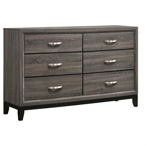 Stonecroft Furniture Sunset Avenue 6 Drawer Double Dresser in Gray Oak and Black