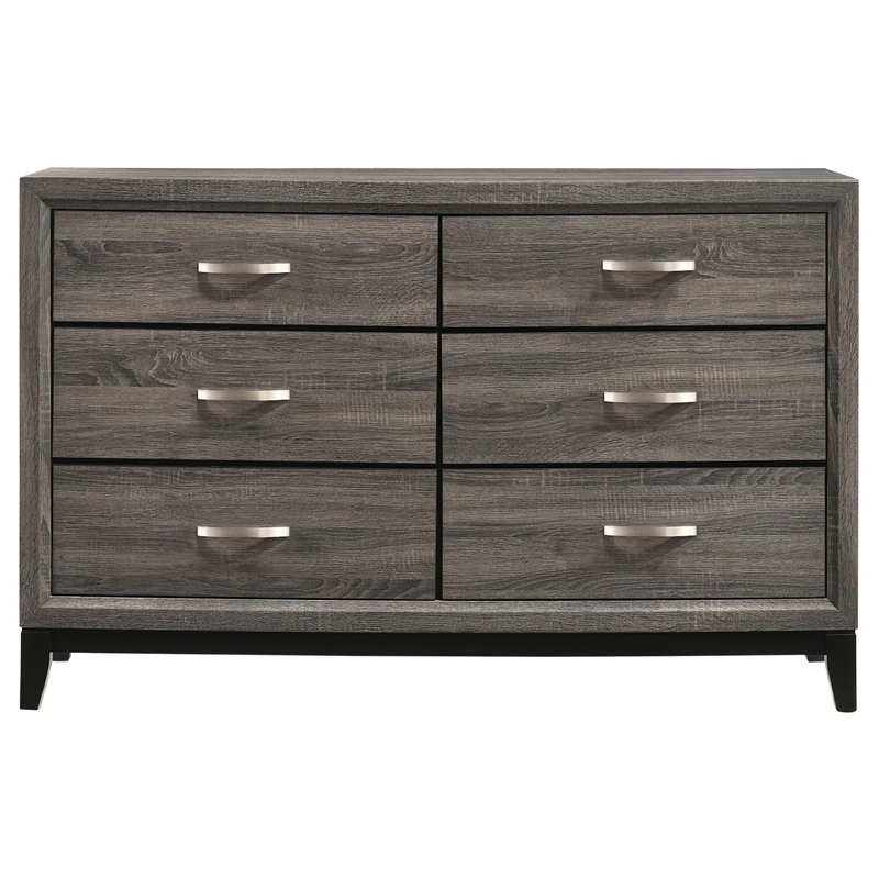 Stonecroft Furniture Sunset Avenue 6 Drawer Double Dresser in Gray Oak and Black