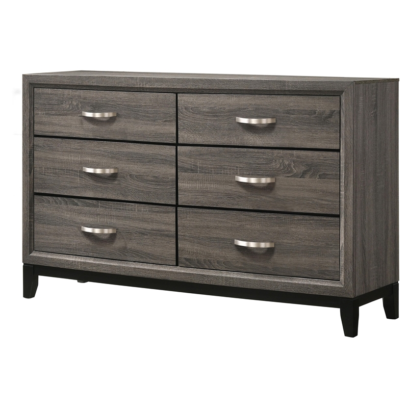 Stonecroft Furniture Sunset Avenue 6 Drawer Double Dresser in Gray Oak and Black