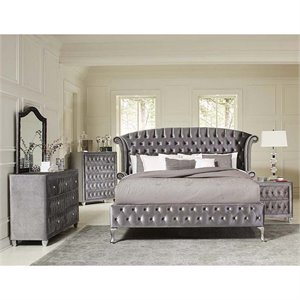 Stonecroft Furniture Dove Way 4 Piece King Wingback Bedroom Set in Gray