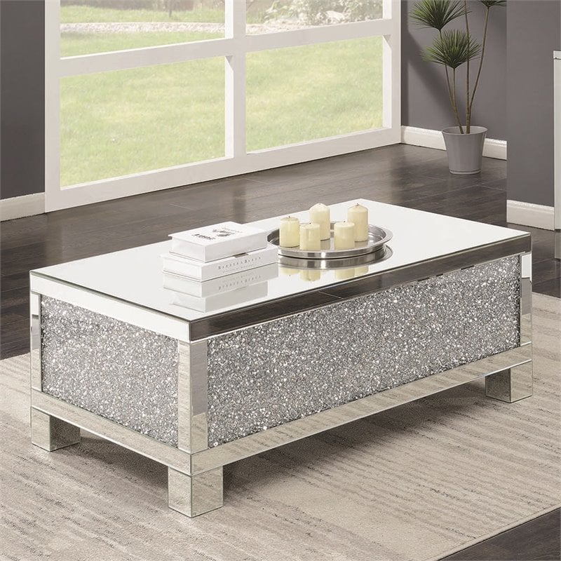 Stonecroft Furniture 49" Mirrored Accent Coffee Table in Silver Cymax