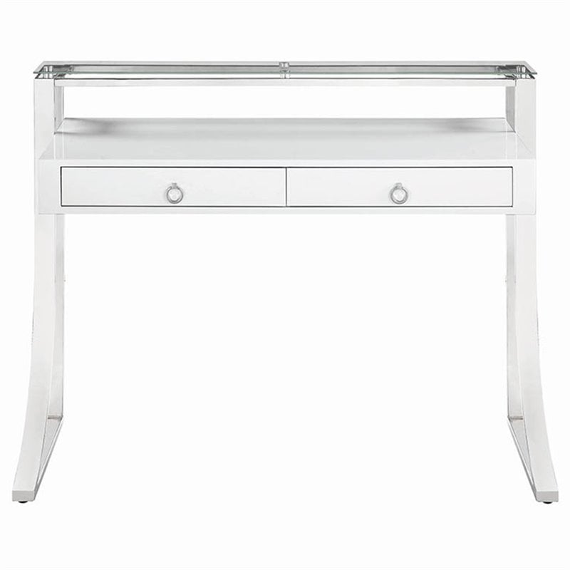 Stonecroft Furniture Fir Lane 2 Drawer Writing Desk in Glossy White and Chrome