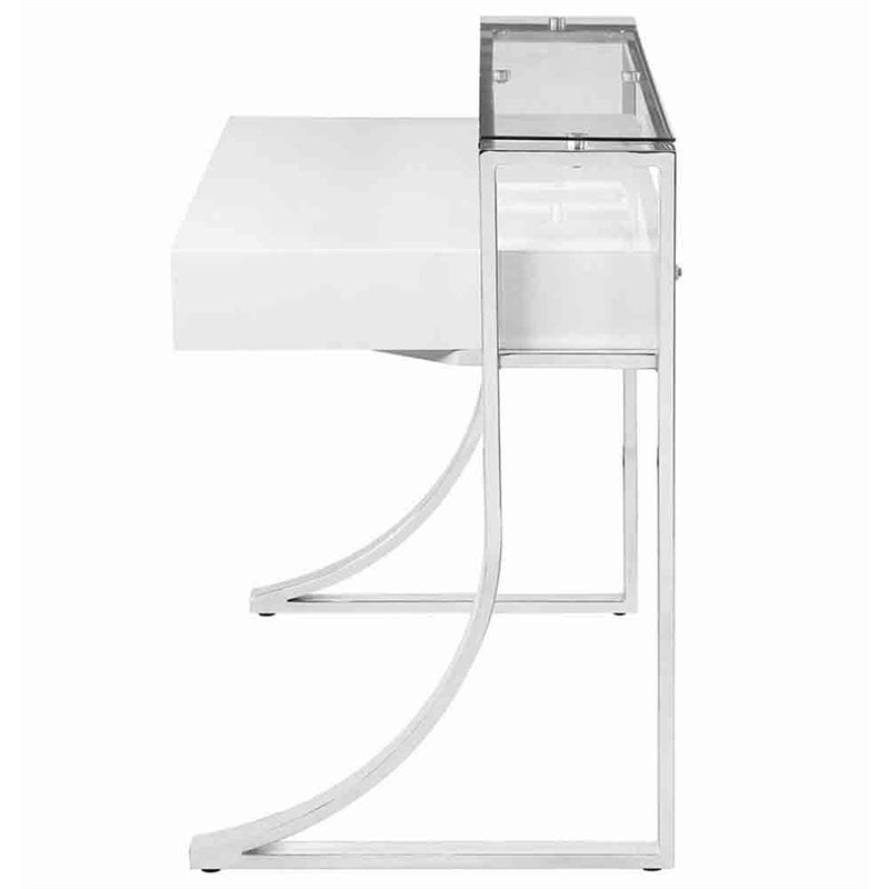 Stonecroft Furniture Fir Lane 2 Drawer Writing Desk in Glossy White and Chrome