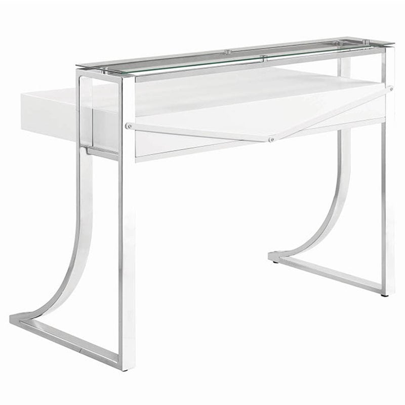 Stonecroft Furniture Fir Lane 2 Drawer Writing Desk in Glossy White and Chrome