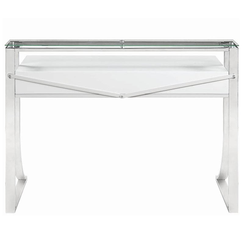 Stonecroft Furniture Fir Lane 2 Drawer Writing Desk in Glossy White and Chrome