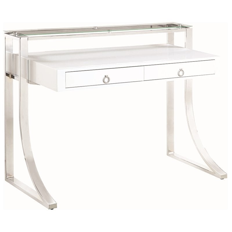 Stonecroft Furniture Fir Lane 2 Drawer Writing Desk in Glossy White and Chrome