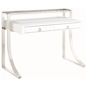 Stonecroft Furniture Fir Lane 2 Drawer Writing Desk in Glossy White and Chrome