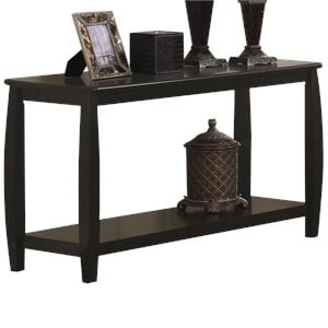 stonecroft furniture retangular console table with bottom shelf in cappuccino