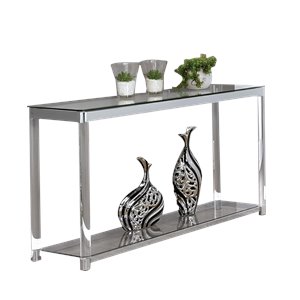 Stonecroft Furniture Glass Top Console Table with Lower Shelf in Chrome