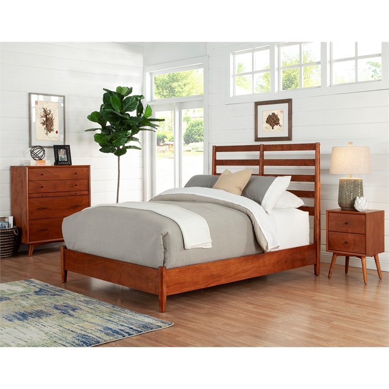 Alpine Furniture Flynn Full Wood Bed-Slat Back Headboard in Acorn (Brown)