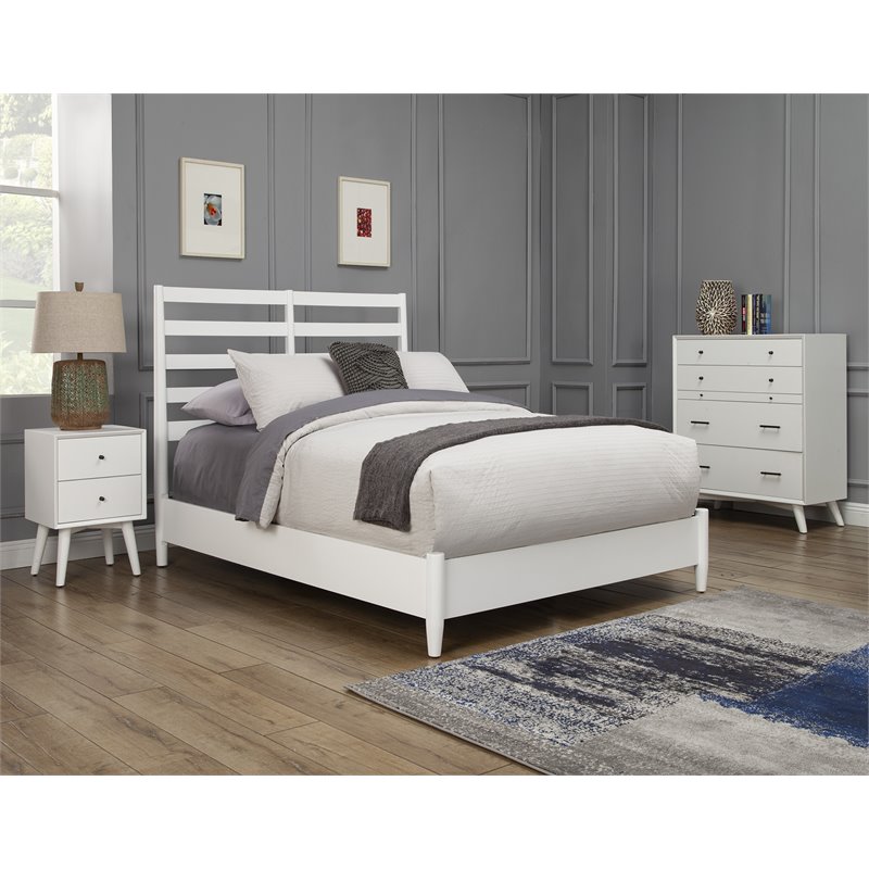 Alpine Furniture Flynn Standard King Wood Bed with Slat Back Headboard in White